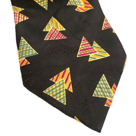 Chaps Ralph Lauren 100% Silk Black Tie with triangle print - Made in the USA - Picture 3 of 6